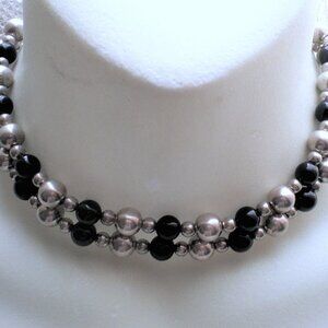 Vintage Sterling Silver M.S. Co. Black Onyx Ball Beads Beaded Necklace 28" 51 g